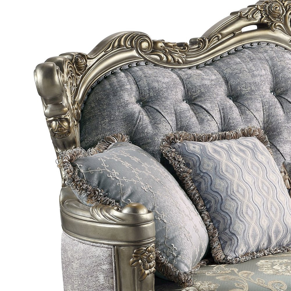 Miliani Loveseat w/3 Pillows, Fabric & Antique Bronze