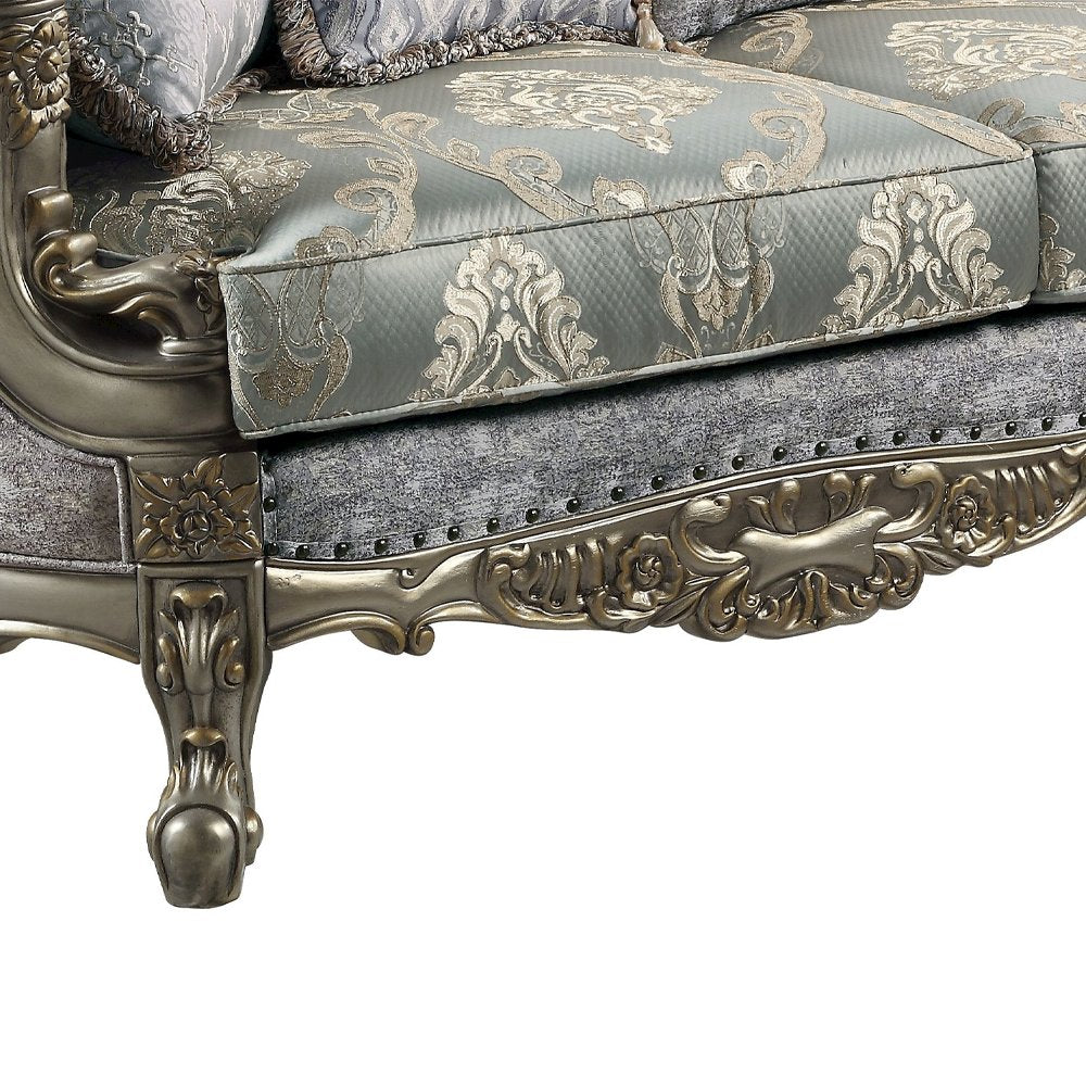 Miliani Loveseat w/3 Pillows, Fabric & Antique Bronze