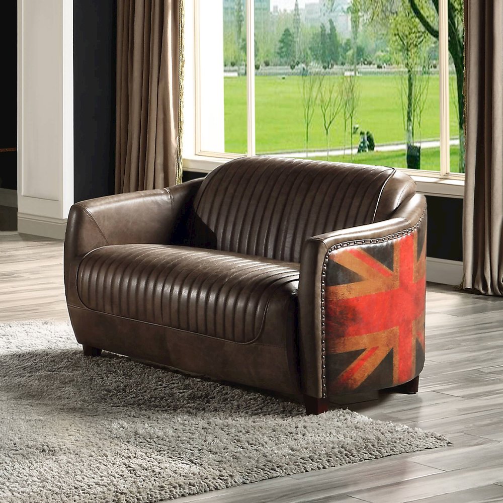 Brancaster Loveseat, Antique Slate Top Grain Leather