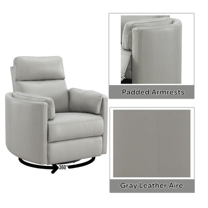 Sagen Glider Recliner w/Swivel, Gray Leather Aire