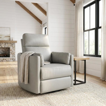 Chenille Glider Recliner with Swivel, Rocker Chair, Gray Leather Aire