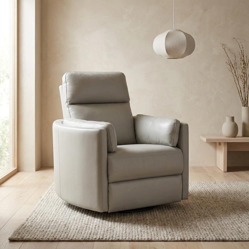 Chenille Glider Recliner with Swivel, Rocker Chair, Gray Leather Aire
