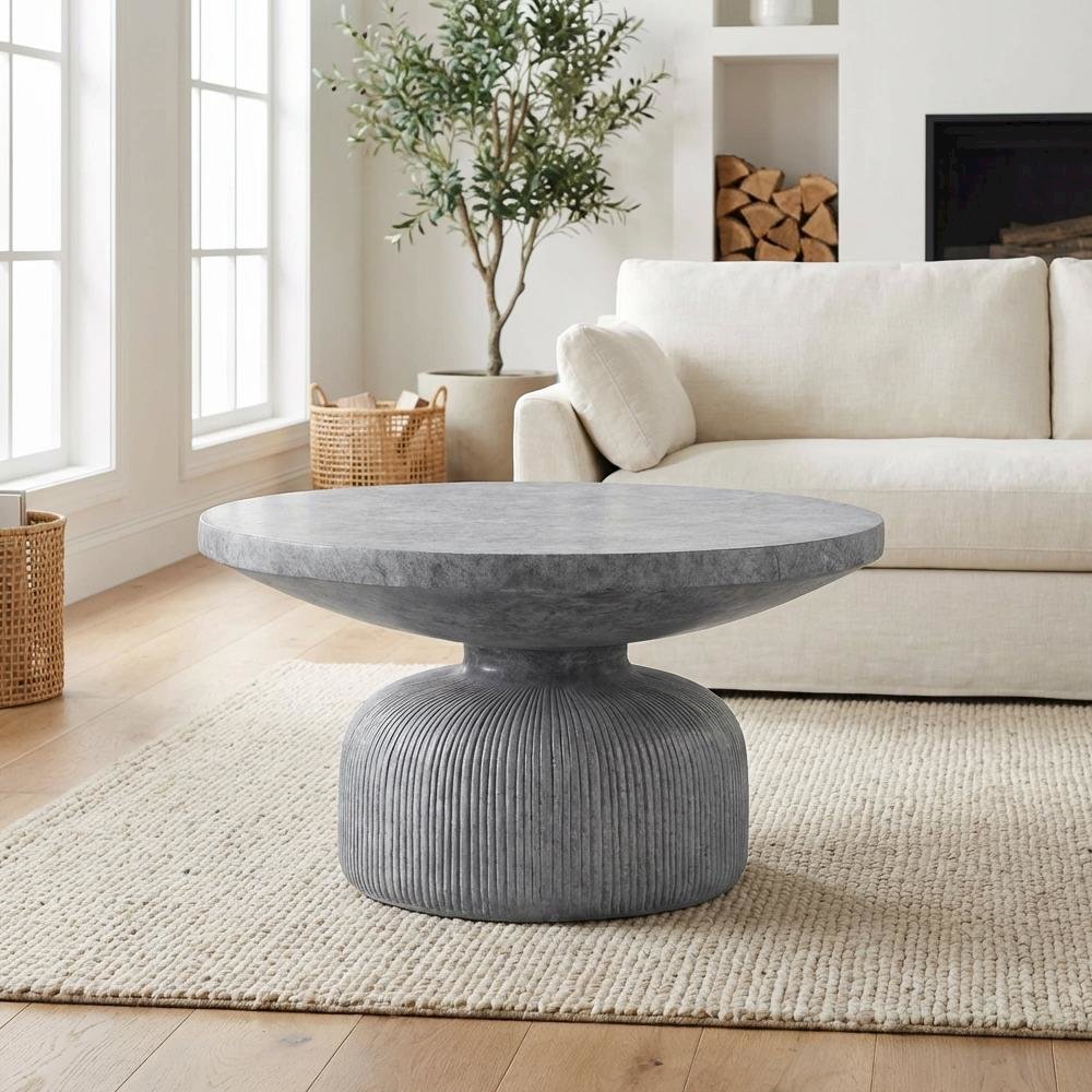 Cement Coffee Table Weathered Gray with Sturdy Construction and Modern Design