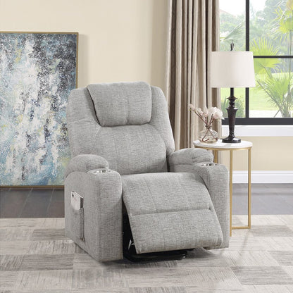 Evander Recliner w/Power Lift & Massage, Light Gray Chenille