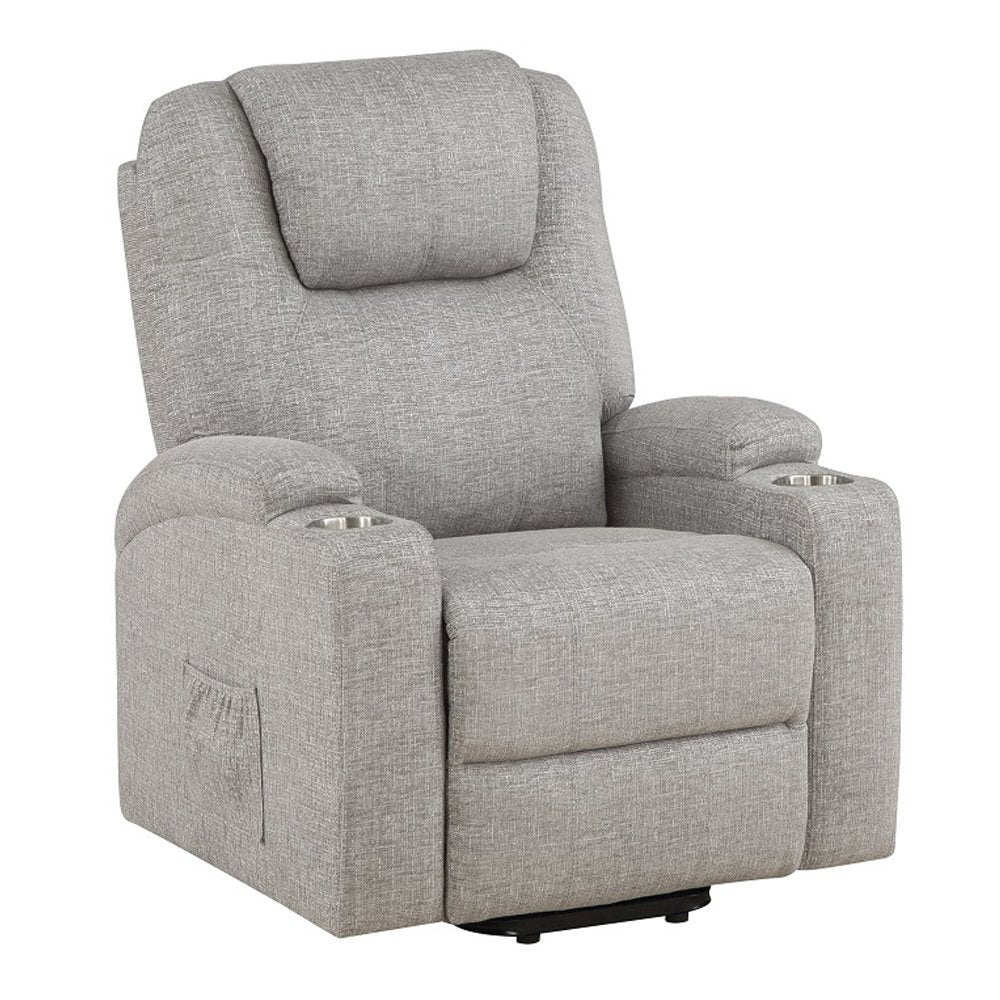 Evander Recliner w/Power Lift & Massage, Light Gray Chenille