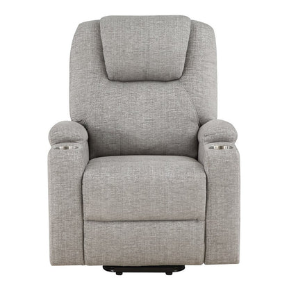Evander Recliner w/Power Lift & Massage, Light Gray Chenille