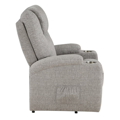 Evander Recliner w/Power Lift & Massage, Light Gray Chenille
