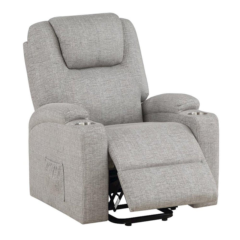 Evander Recliner w/Power Lift & Massage, Light Gray Chenille
