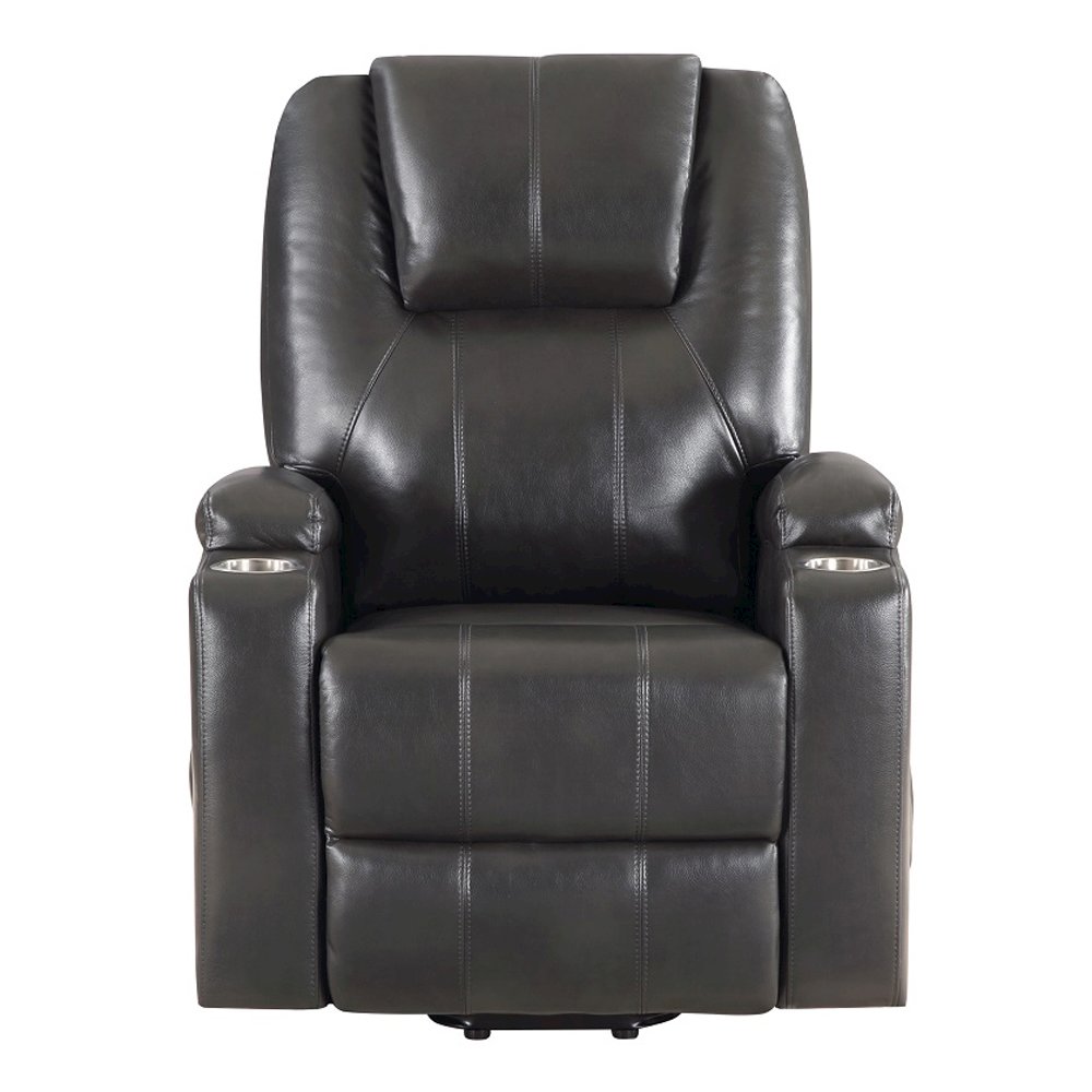 Evander Recliner w/Power Lift & Massage, Gunmetal Leather Aire