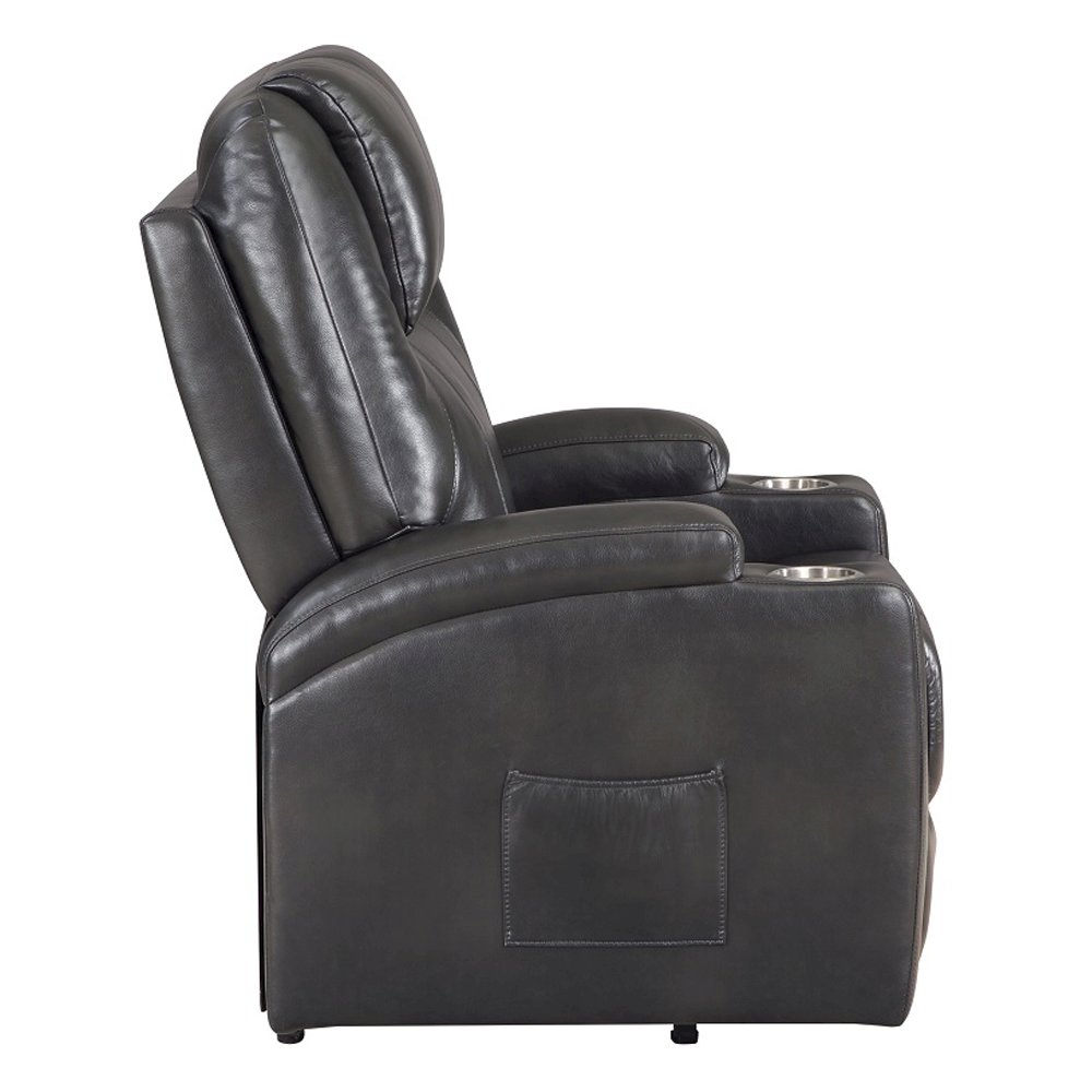 Evander Recliner w/Power Lift & Massage, Gunmetal Leather Aire