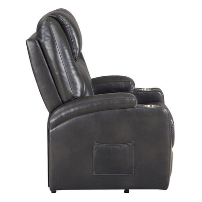 Evander Recliner w/Power Lift & Massage, Gunmetal Leather Aire