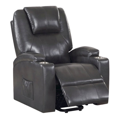 Evander Recliner w/Power Lift & Massage, Gunmetal Leather Aire