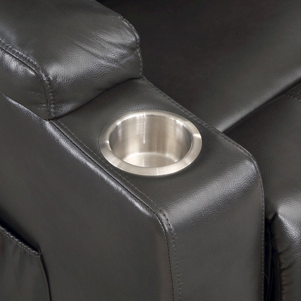 Evander Recliner w/Power Lift & Massage, Gunmetal Leather Aire