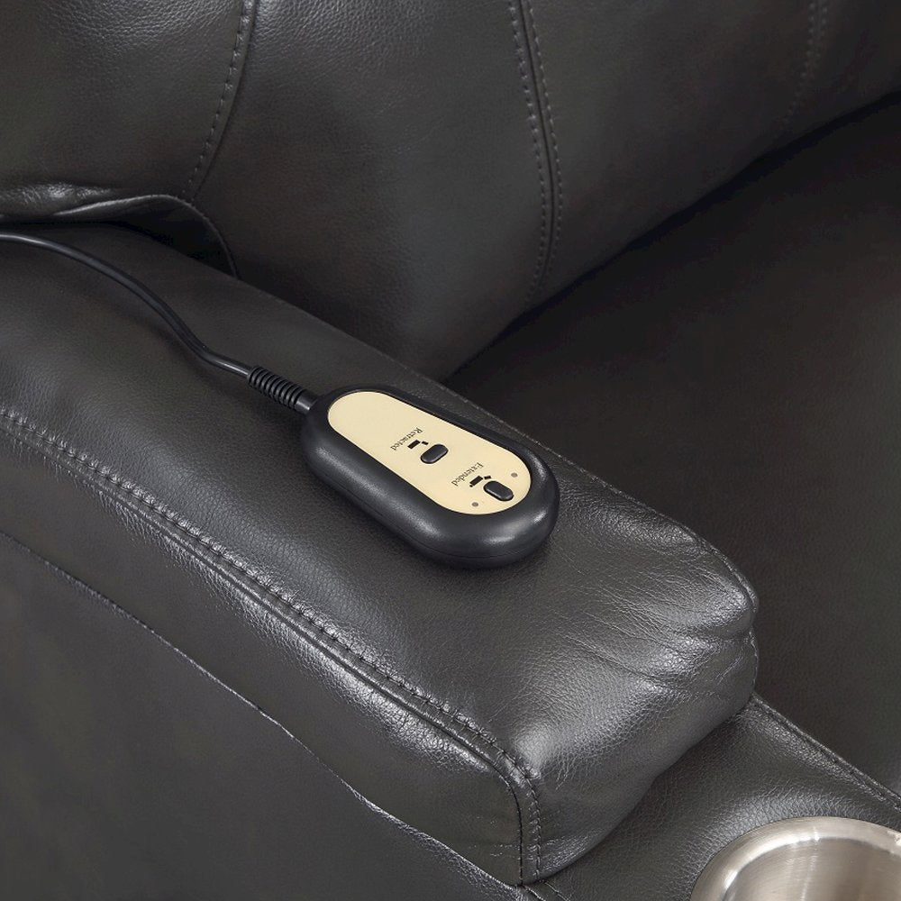 Evander Recliner w/Power Lift & Massage, Gunmetal Leather Aire