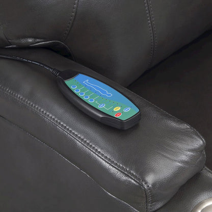 Evander Recliner w/Power Lift & Massage, Gunmetal Leather Aire