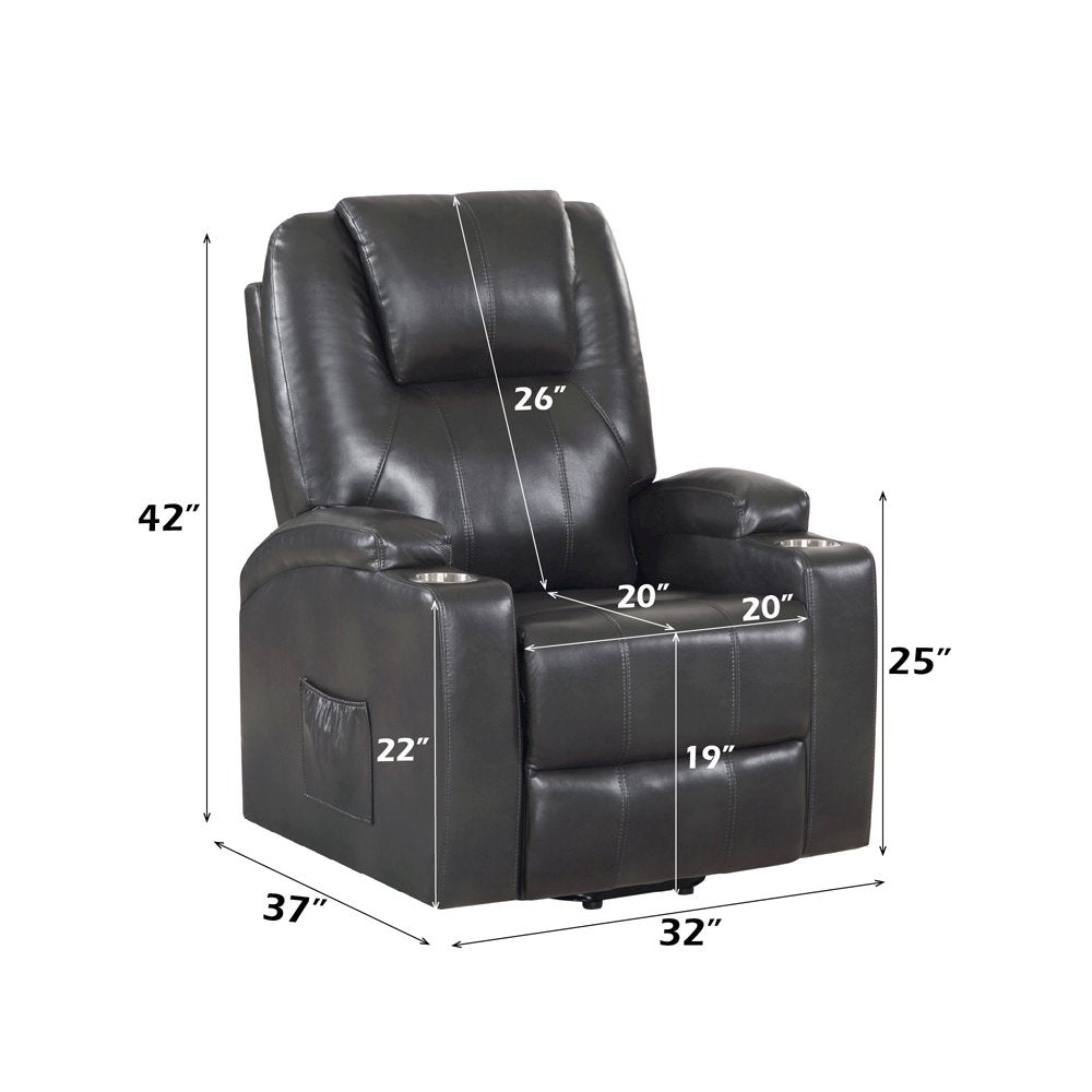 Evander Recliner w/Power Lift & Massage, Gunmetal Leather Aire