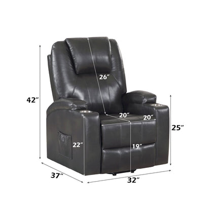 Evander Recliner w/Power Lift & Massage, Gunmetal Leather Aire