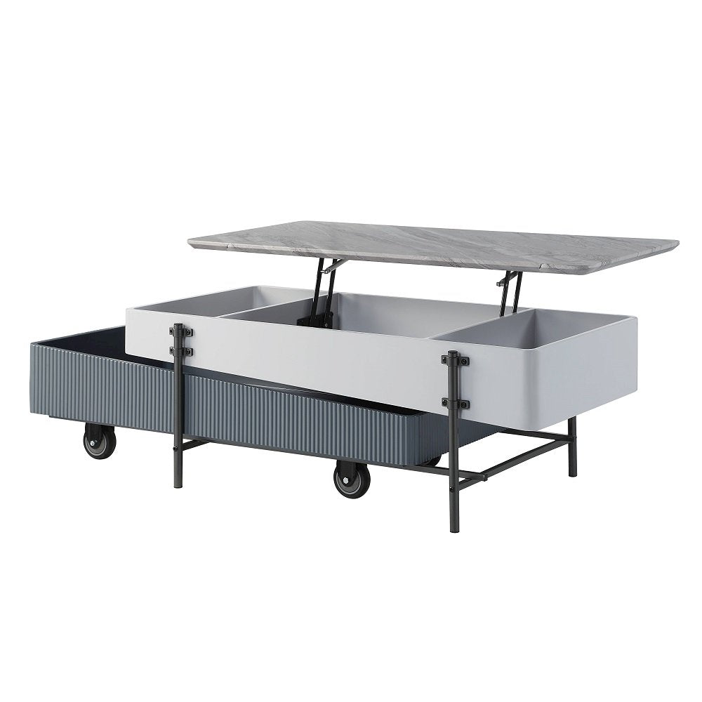 Wilkins Coffee Table w/Lift Top, White & Gray High Gloss