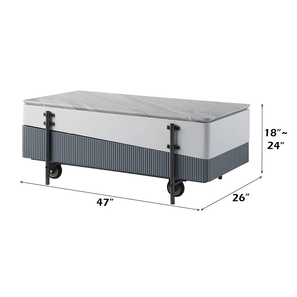 Wilkins Coffee Table w/Lift Top, White & Gray High Gloss