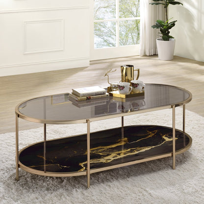 Fiorella Coffee Table, Glass, Black Marble Paint & Champagne