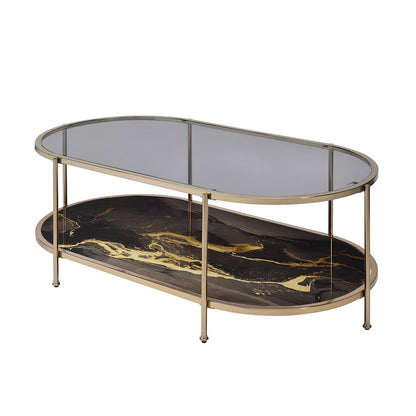 Fiorella Coffee Table, Glass, Black Marble Paint & Champagne