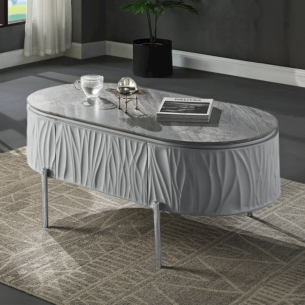 Yukino Coffee Table, Gray High Gloss & Chrome