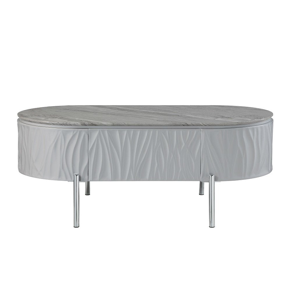 Yukino Coffee Table, Gray High Gloss & Chrome