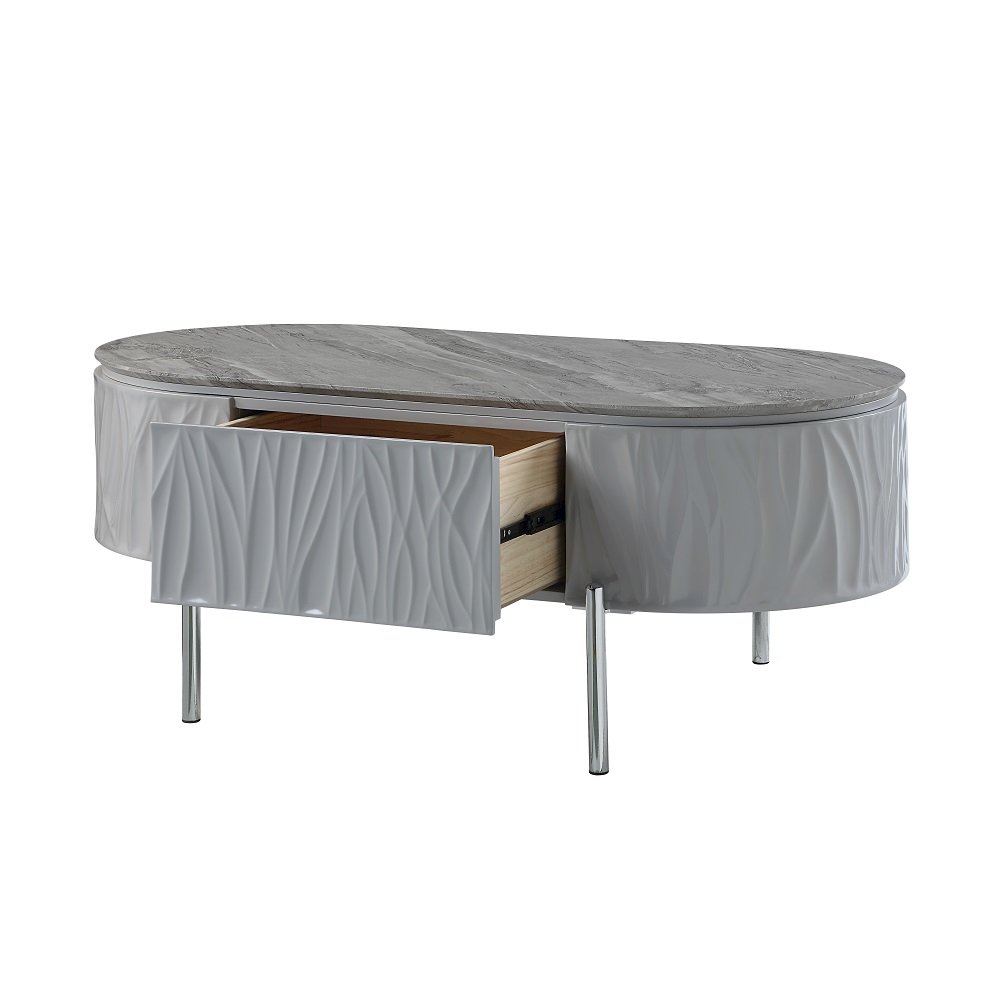 Yukino Coffee Table, Gray High Gloss & Chrome