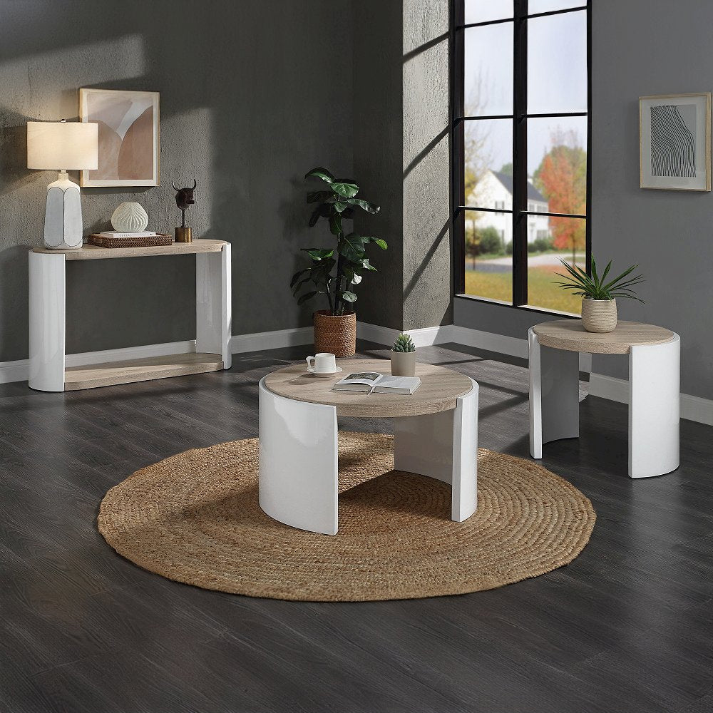 Zoma Sofa Table, White High Gloss & Oak