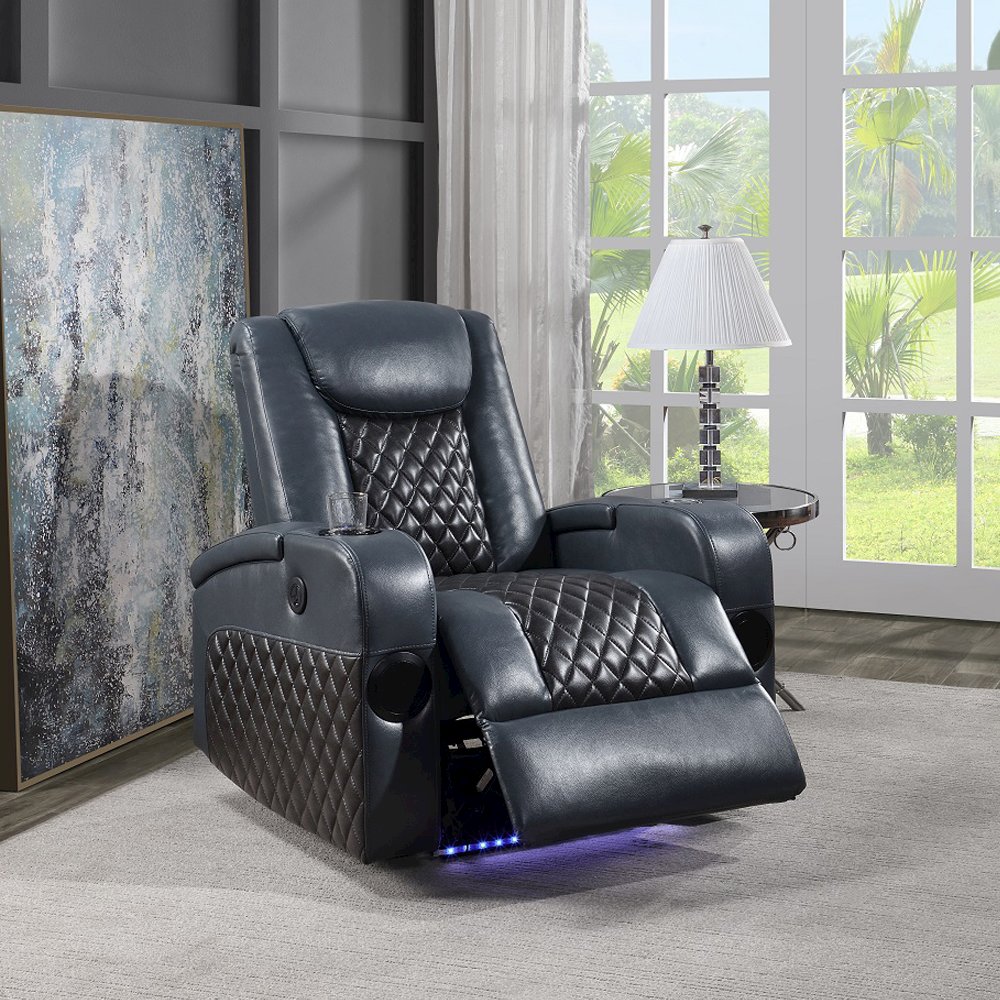 Alair Power Motion Recliner w/Bluetooth Speaker & Cooling Cup Holder, Blue