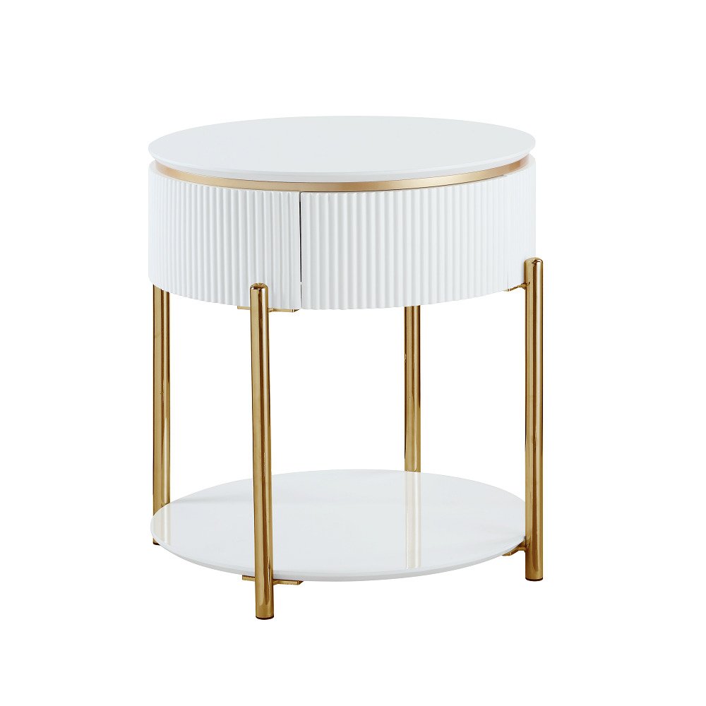 Daveigh End Table, White High Gloss & Gold
