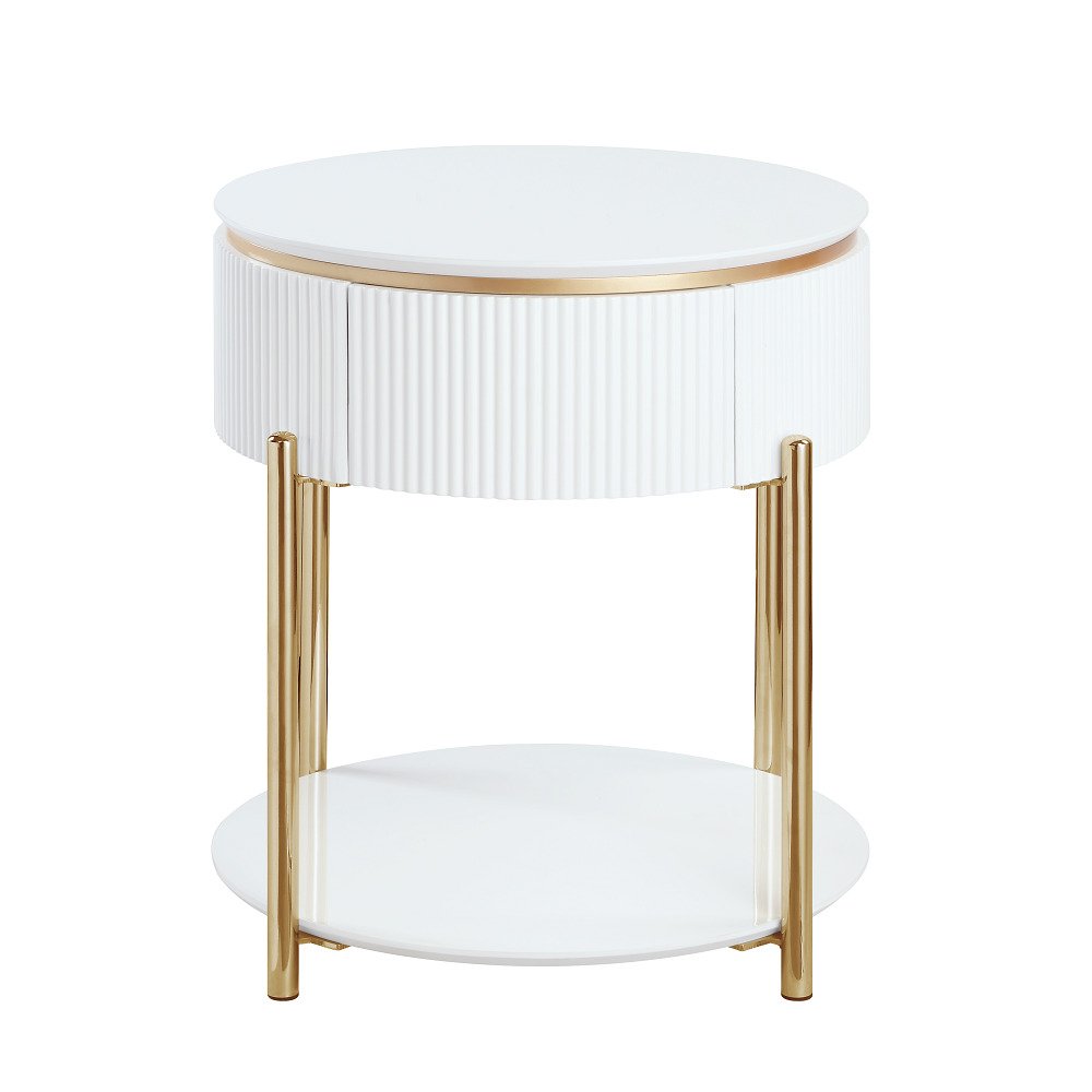 Daveigh End Table, White High Gloss & Gold