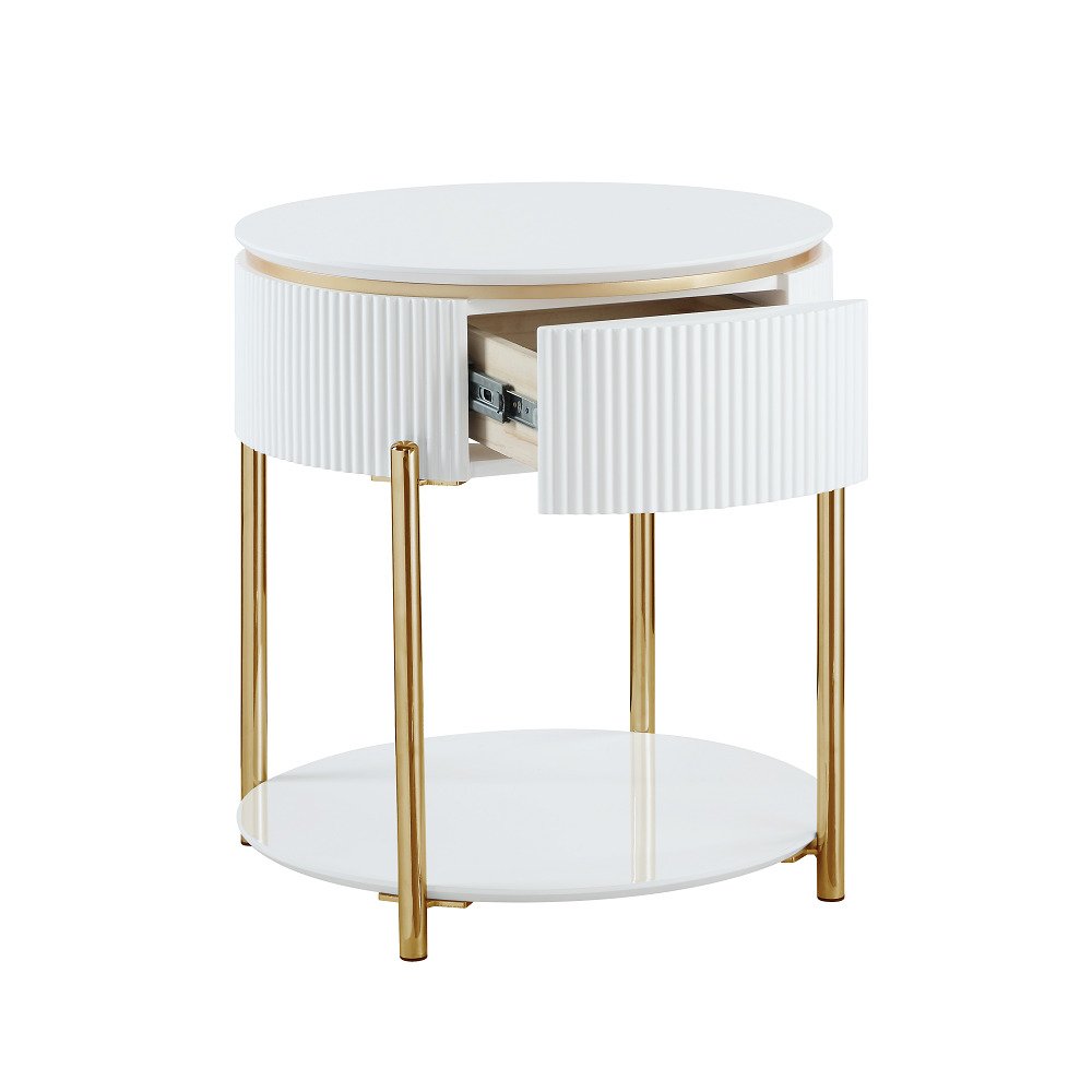 Daveigh End Table, White High Gloss & Gold