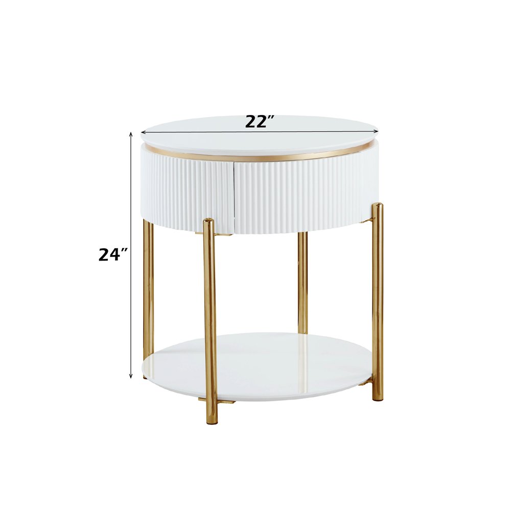 Daveigh End Table, White High Gloss & Gold
