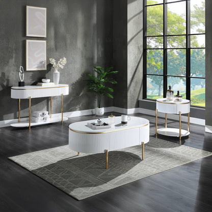 Daveigh End Table, White High Gloss & Gold