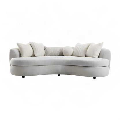 Boucle-Upholstered Curved Sofa and Modern Couch with 6 Pillows, Beige Boucle
