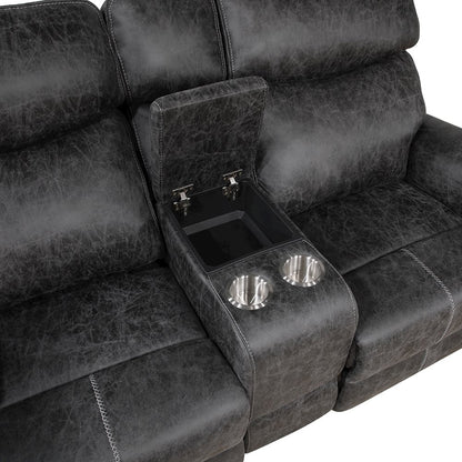Hirah Motion Loveseat w/Console & USB Port, Dark Gray Polish Microfiber