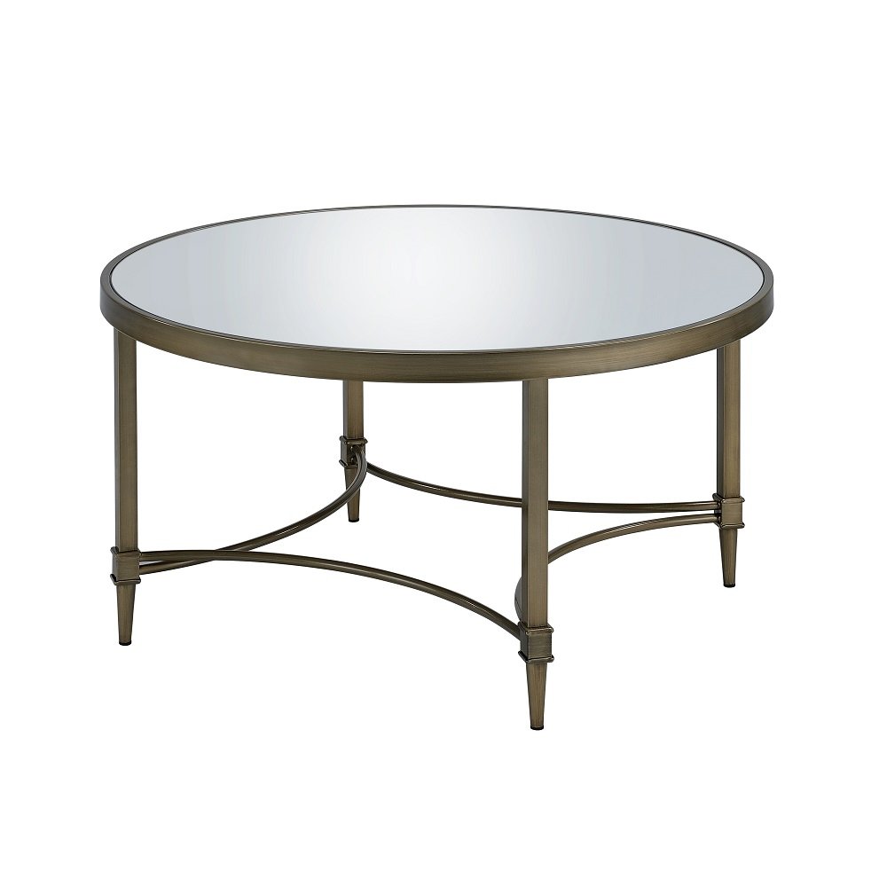 Aditya Coffee Table, Mirrored & Antique Brass