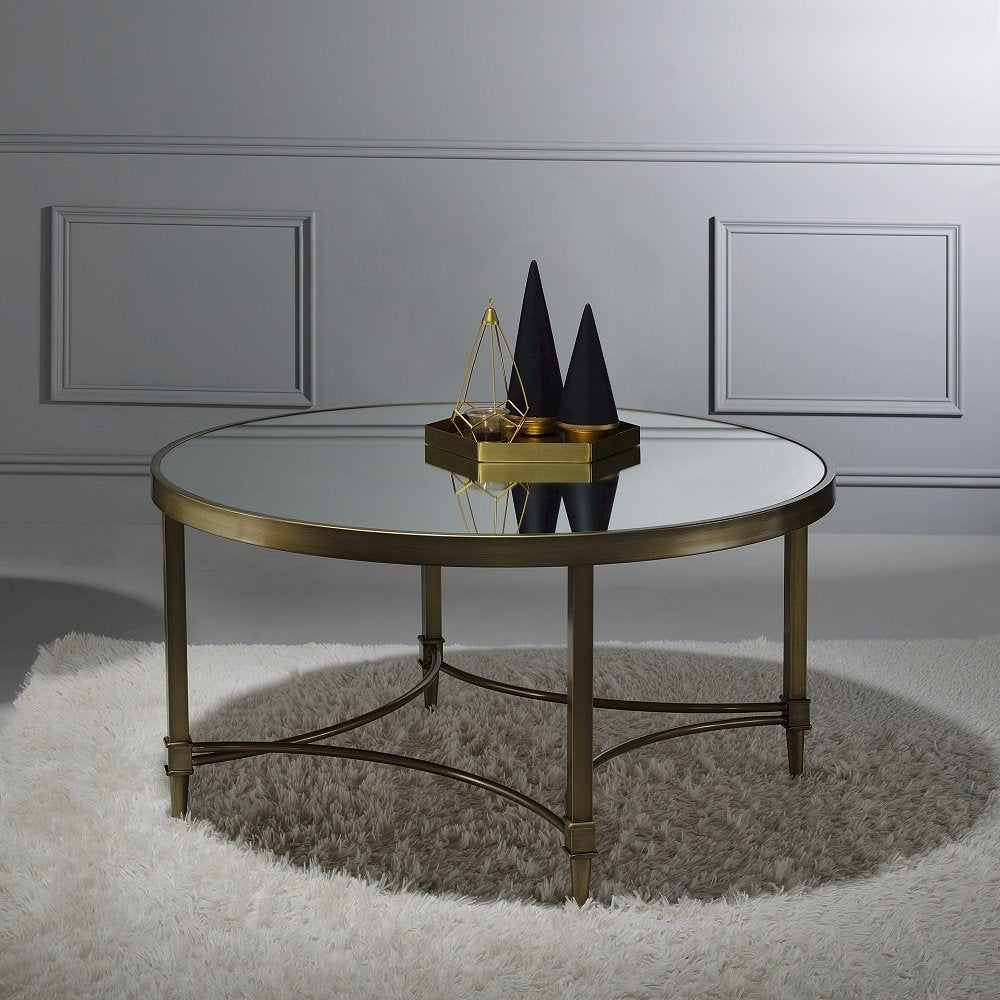 Aditya Coffee Table, Mirrored & Antique Brass