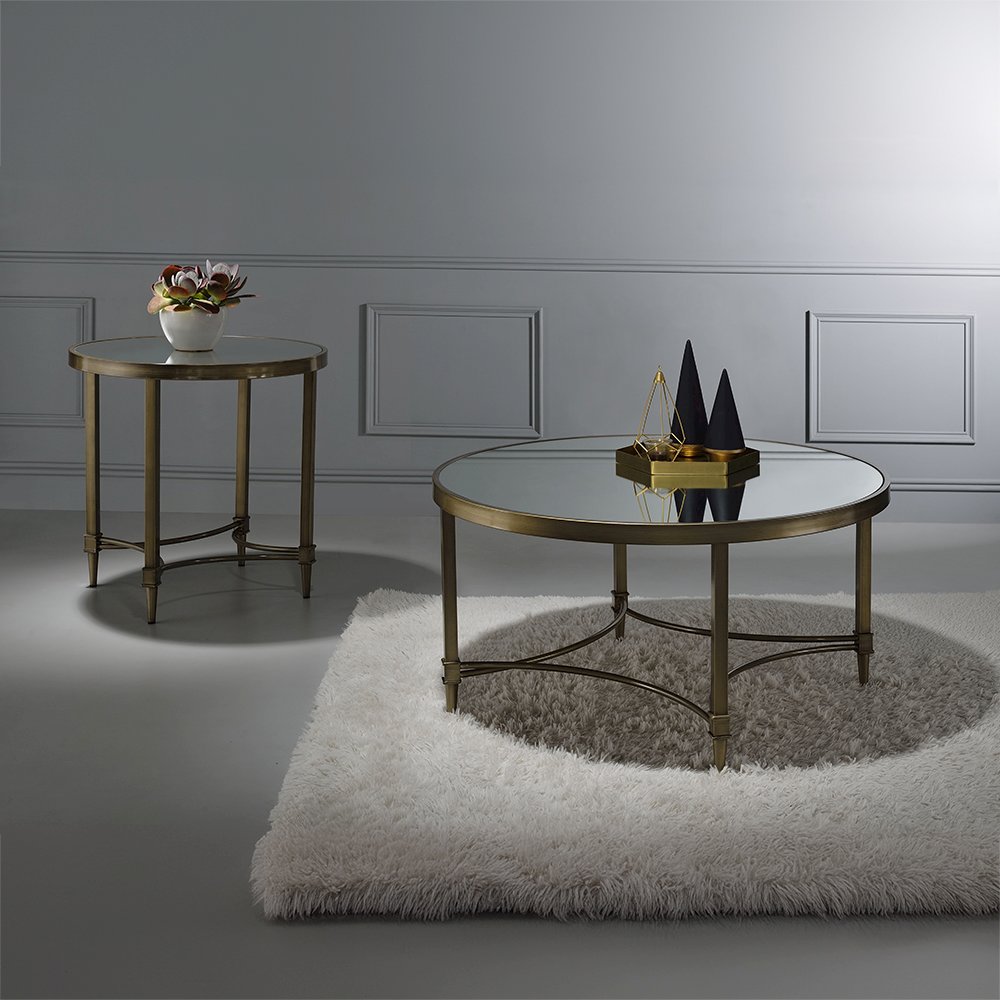Aditya Coffee Table, Mirrored & Antique Brass