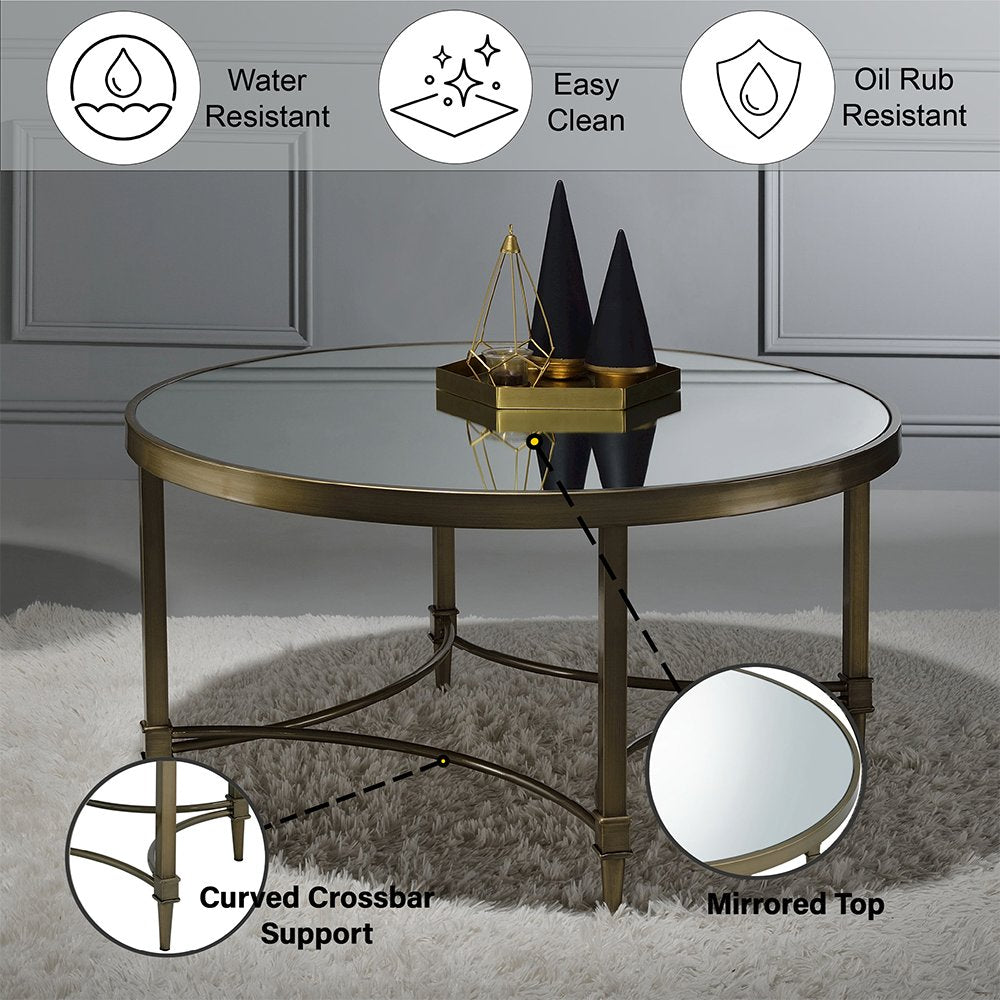 Aditya Coffee Table, Mirrored & Antique Brass