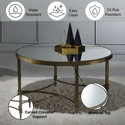 Aditya Coffee Table, Mirrored & Antique Brass