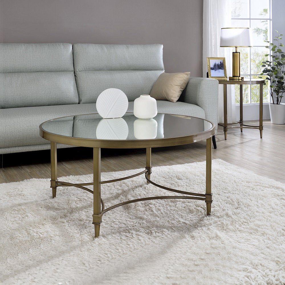 Aditya Coffee Table, Mirrored & Antique Brass