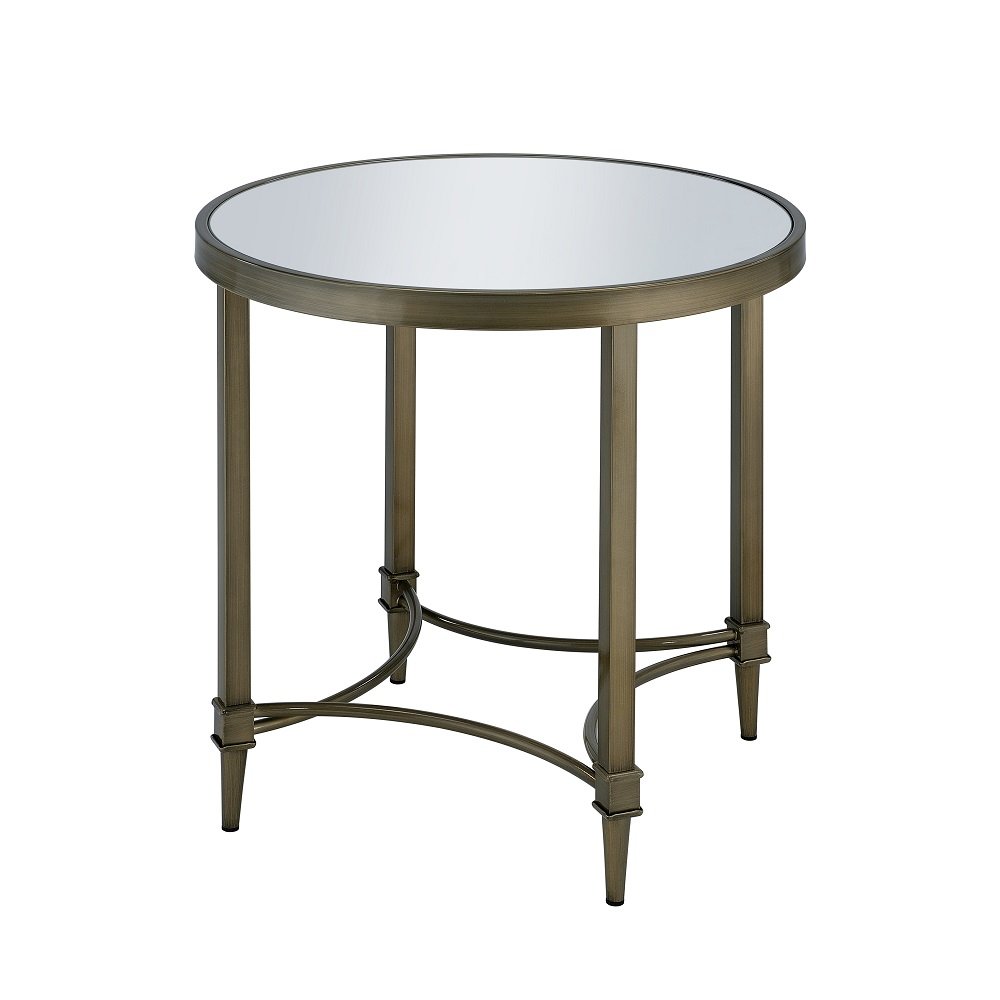 Aditya End Table, Mirrored & Antique Brass