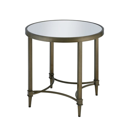 Aditya End Table, Mirrored & Antique Brass