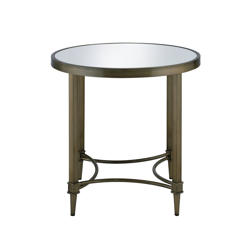 Aditya End Table, Mirrored & Antique Brass