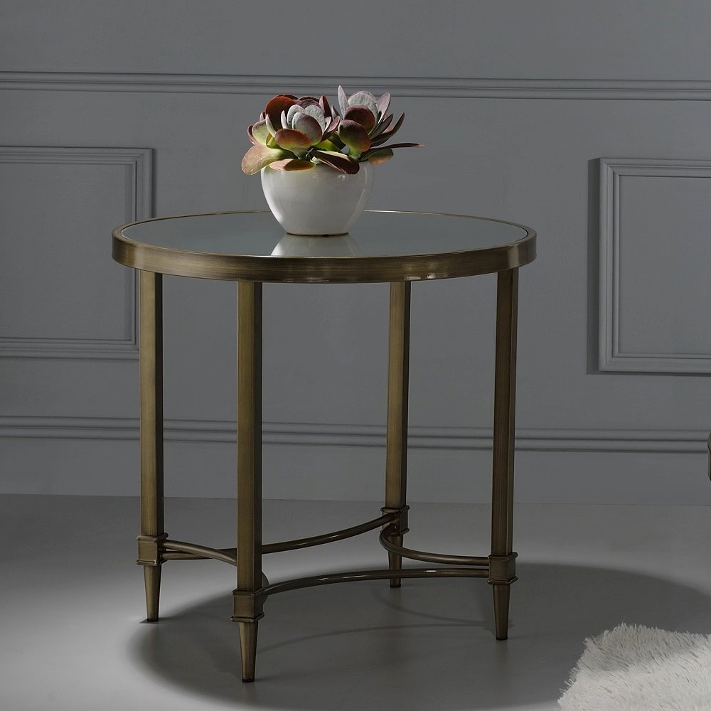 Aditya End Table, Mirrored & Antique Brass