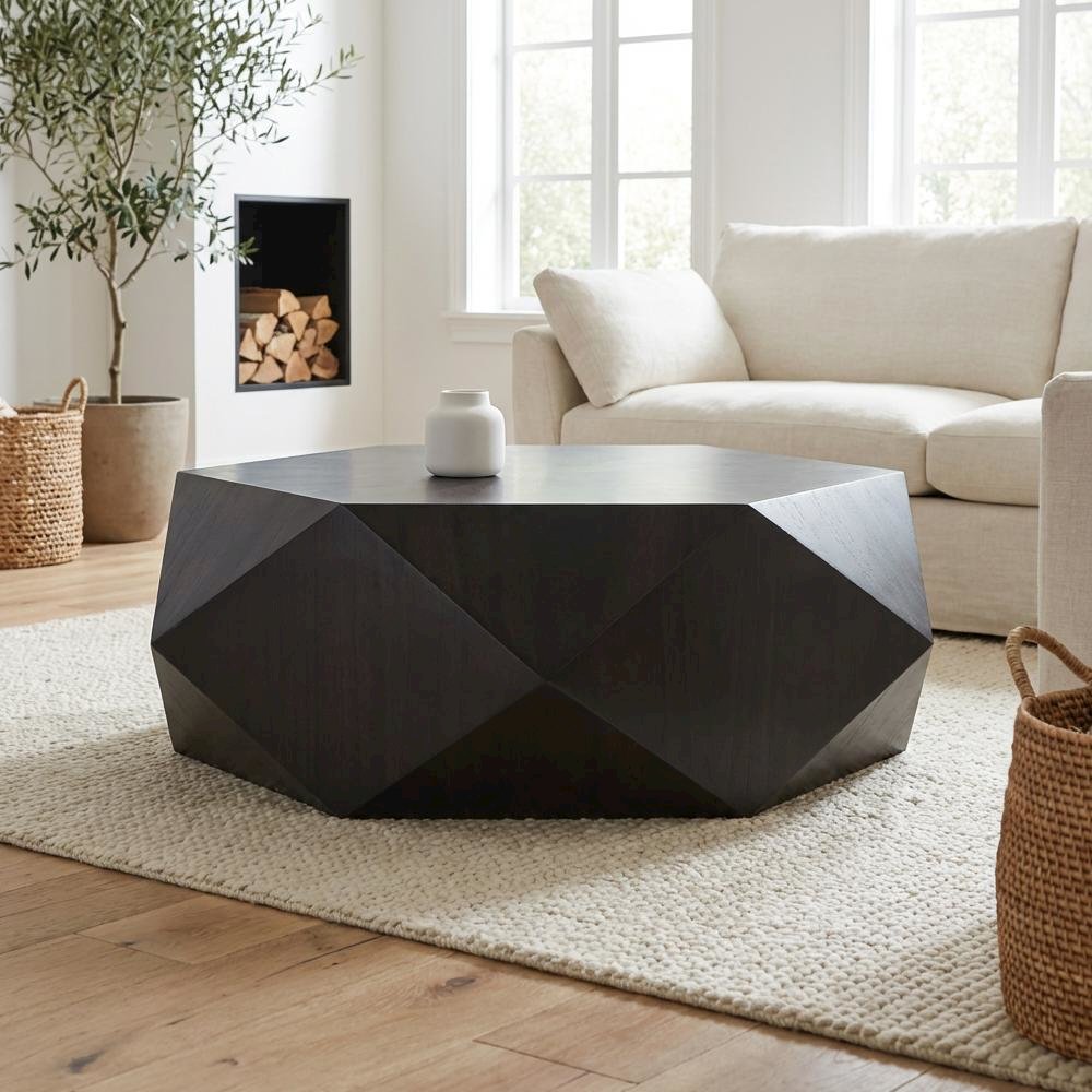 Black Coffee Table with Sturdy Construction and Sleek Finish, 1-Piece