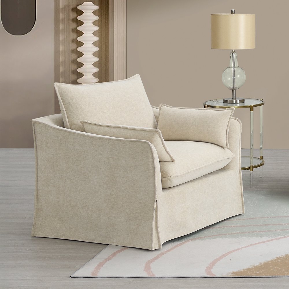 Shane Chair w/2 Pillows, Beige Linen