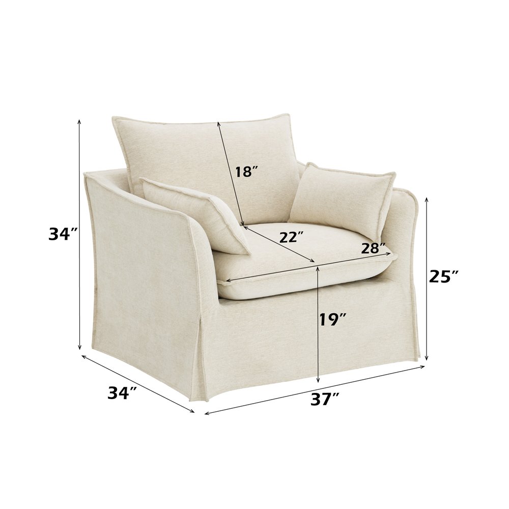 Shane Chair w/2 Pillows, Beige Linen